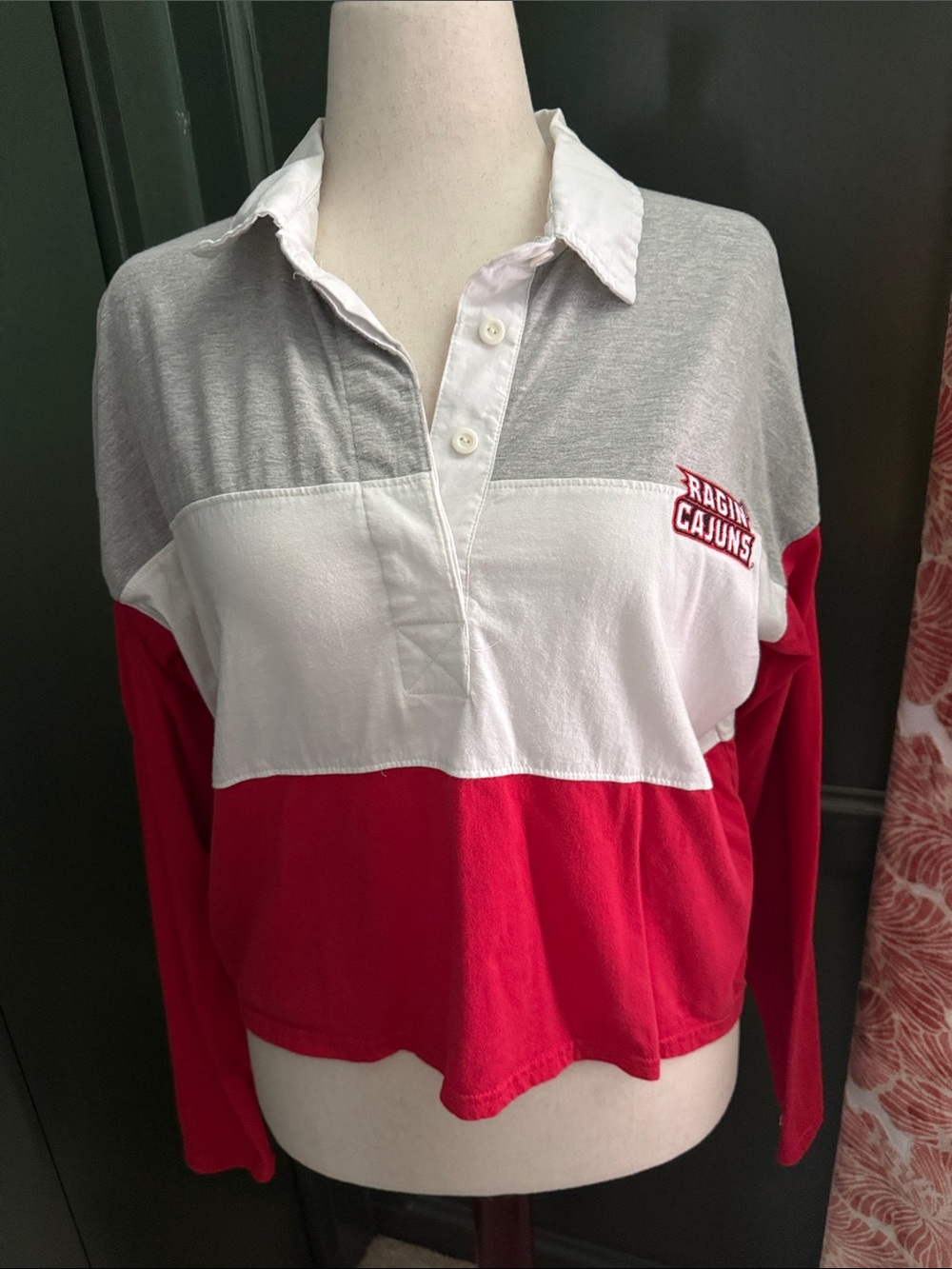 Champion Ragin' Cajuns Colorblock Rugby Top - Red/White/Gray UL/Cajuns